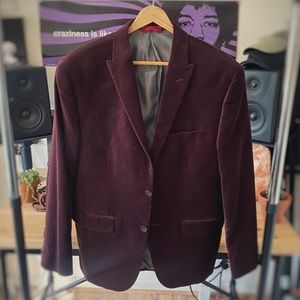 Alfani Suede Maroon Slim Fit Cotton Blazer